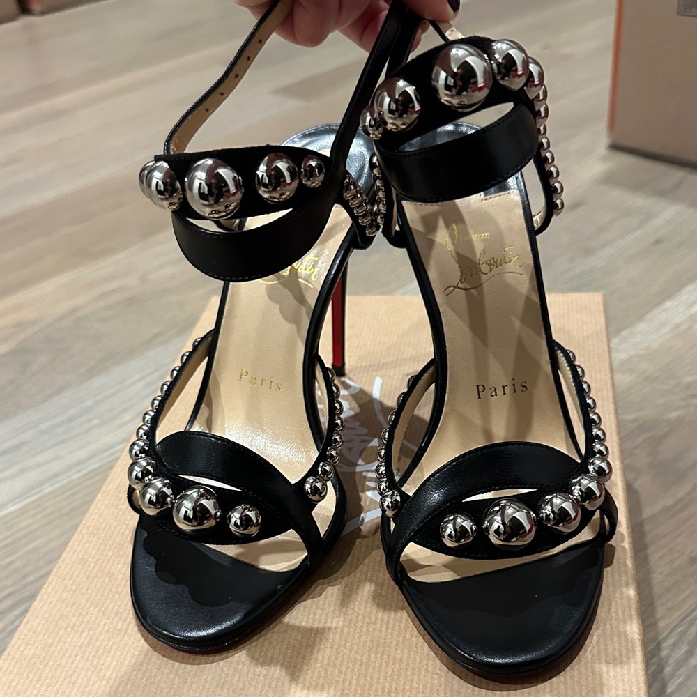Christian Louboutin Black and Silver Studded Heels